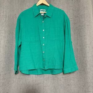 NWT Rachel Zoe Button Up Top Women XL Green Linen